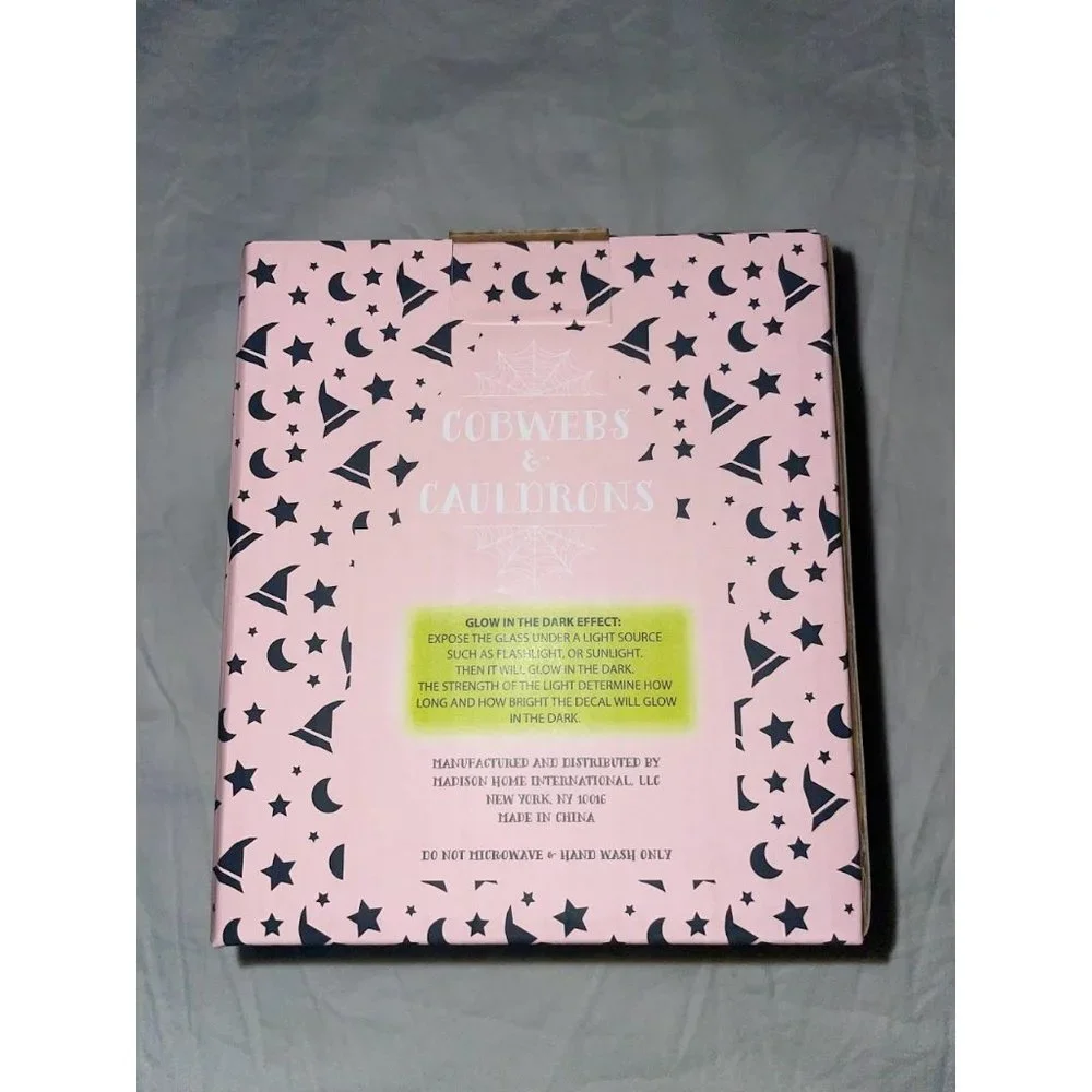 Cobwebs & Cauldrons Hello My Pretties Stemless Wine Glass Halloween Glow in Dark